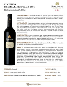 2021 Simonsig Redhill Pinotage – Fact Sheet