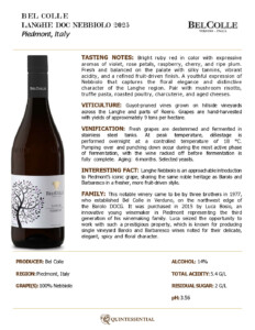 2025 Bel Colle Langhe DOC Nebbiolo – Fact Sheet