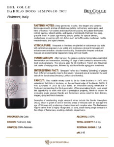 2022 Bel Colle Barolo DOCG Simposio – Fact Sheet