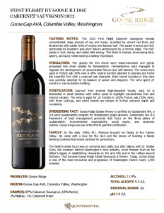 2022 First Flight Cabernet Sauvignon – Fact Sheet