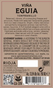 Viña Eguía Reserva – Back Label – 2021 Vintage & After