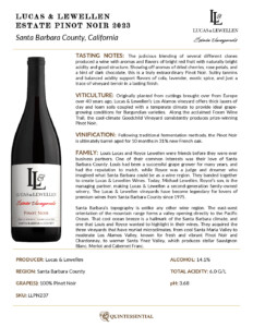 2023 Lucas & Lewellen Pinot Noir – Fact Sheet